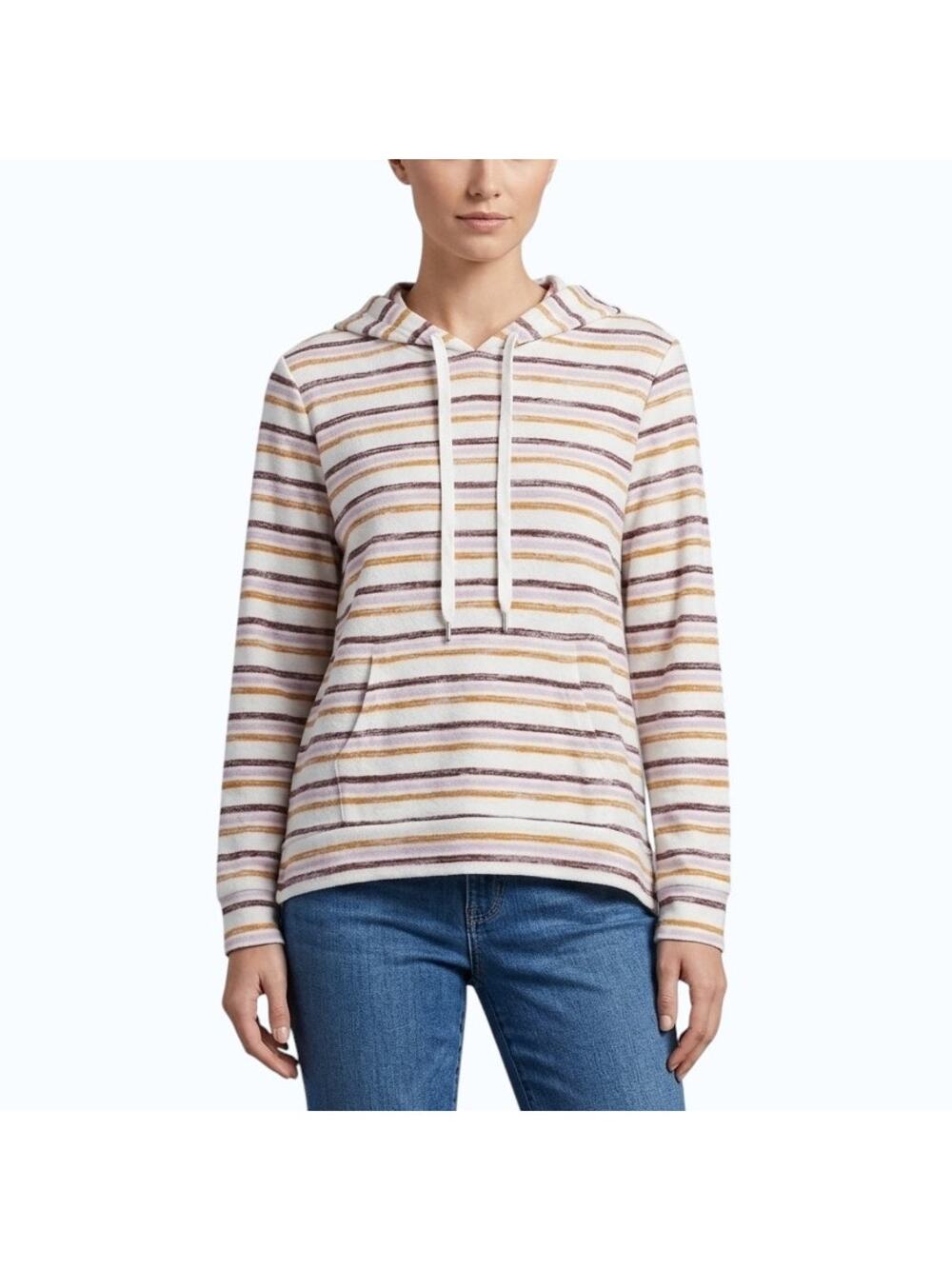 Market & Spruce Perine Hooded Knit Top Striped Women Size M NWT